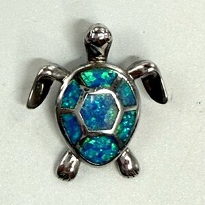 Sea Turtle Pendant with Blue-Green Opal Inlay Sterling silver 925